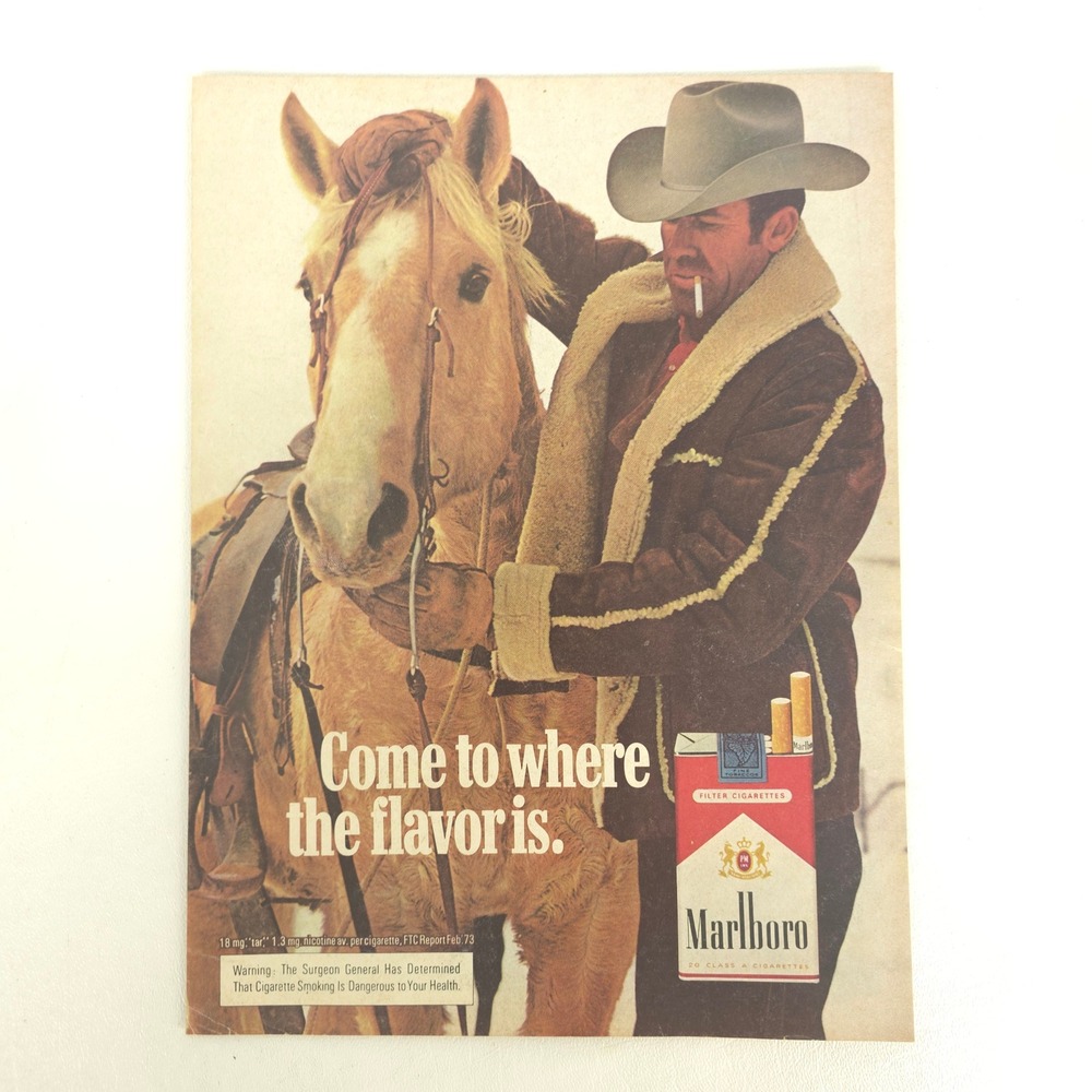 Marlboro Cowboy Horse Print Ad Vintage Western Cigarette Old West Ranch Wall Art